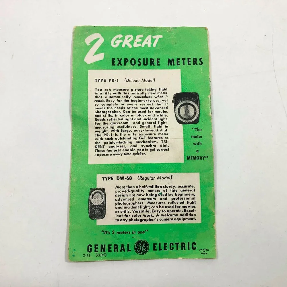Vintage Booklet Film Values for use with GE Exposure Meters